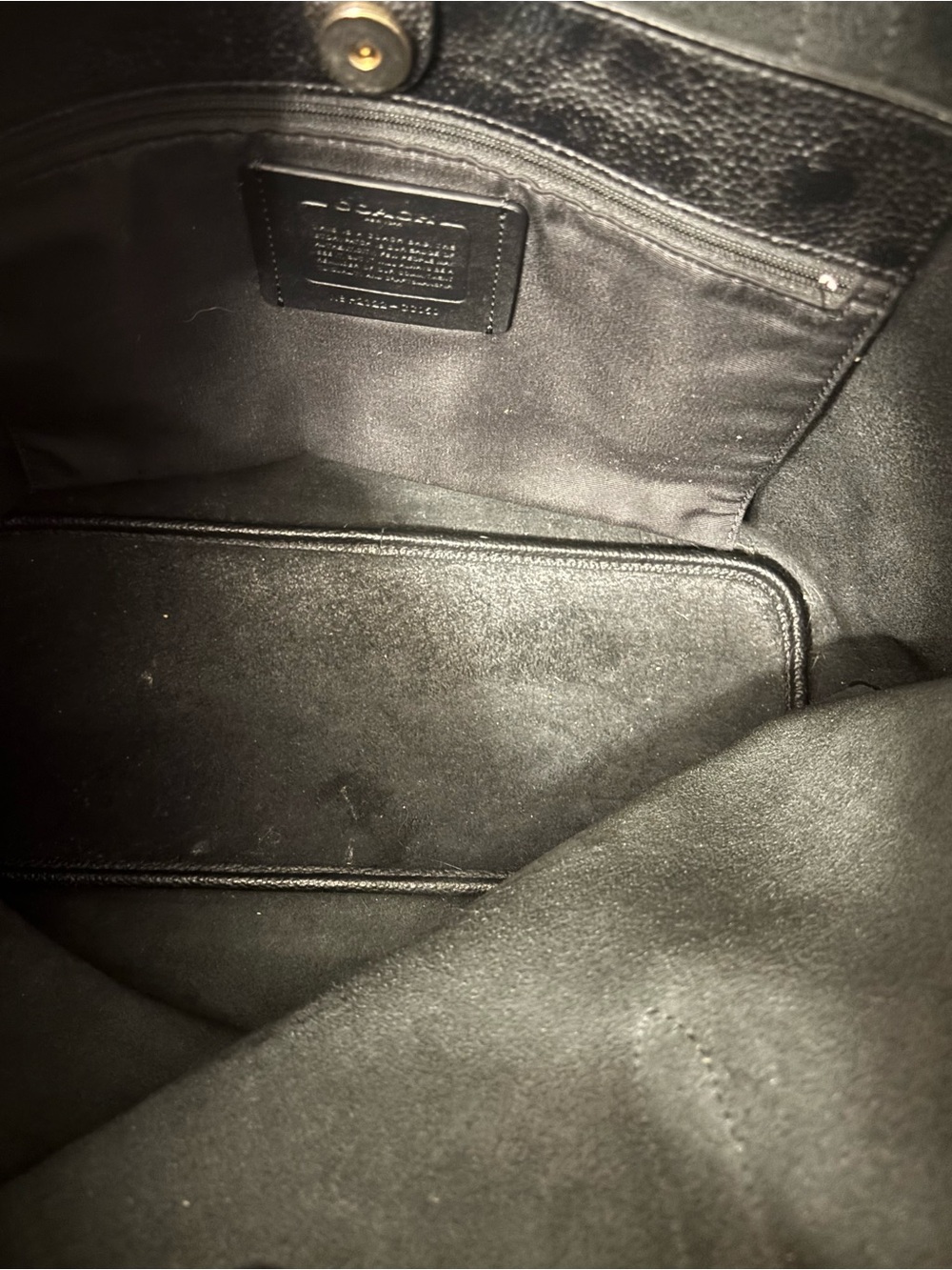 Coach Black Pebbled Leather Tote with Tan Leather Tag - Picture 5 of 16